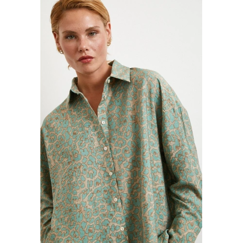 Leopar Desen Javanez Gömlek Fuşya