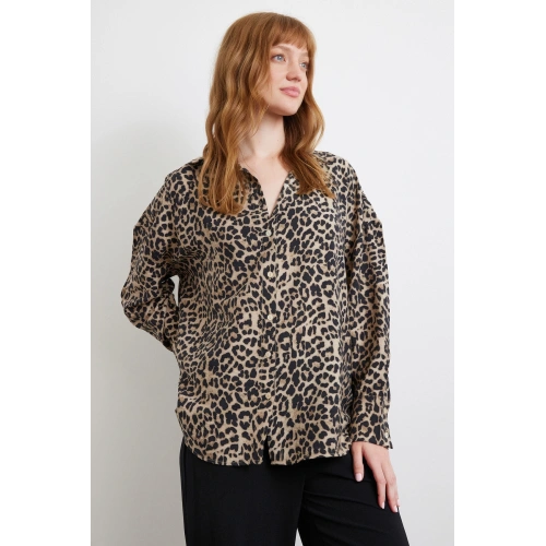 Leopar Desen Javanez Gömlek Siyah
