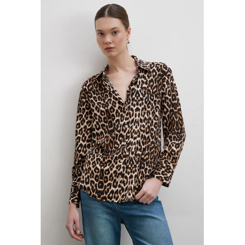 Leopar Desenli Viskon Gömlek Siyah