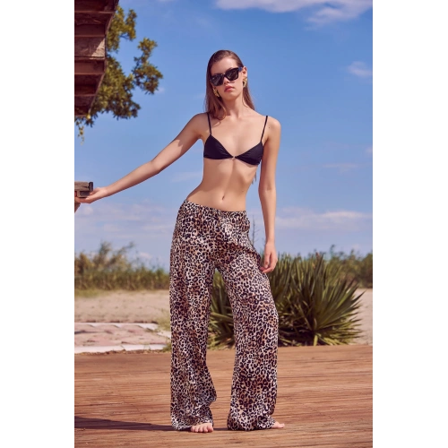 Leopar Saten Pantolon Siyah