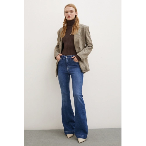 Likralı Flare Jean Mavi