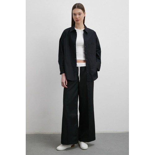 Likralı Poplin Gömlek Siyah