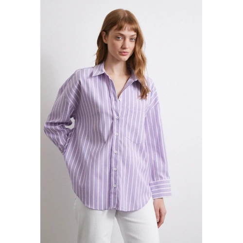 Lila Çizgili Gömlek Lila