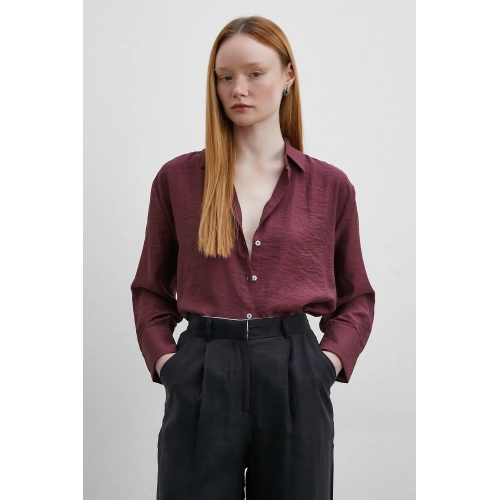 Modal Basic V Yaka Gömlek Bordo