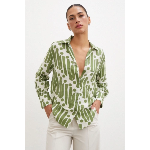 Modern Desen Modal Gömlek Yeşil