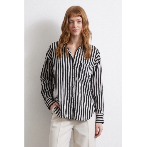 Multi Çizgili Cepli Gömlek Gri