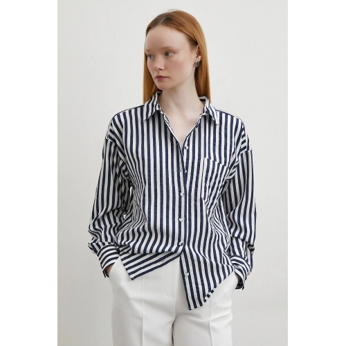 Multi Çizgili Cepli Gömlek Lacivert