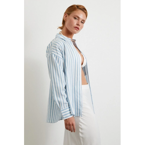 Multi Çizgili Cepli Gömlek Mavi