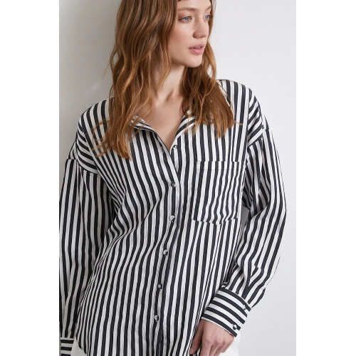 Multi Çizgili Cepli Gömlek Siyah