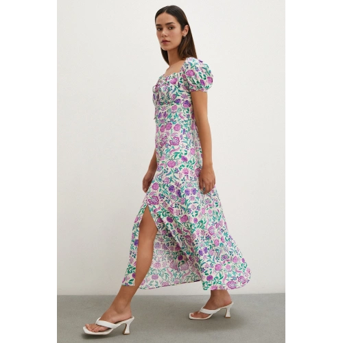 Önü Bağcıklı Madonna Viskon Elbise Lila