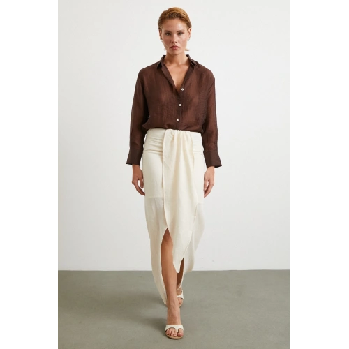 Önü Bağlamalı Etek Krem