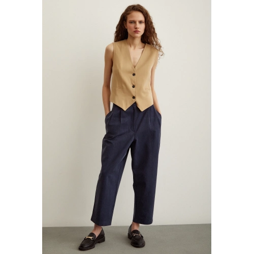 Önü Çift Pileli Pantolon Lacivert