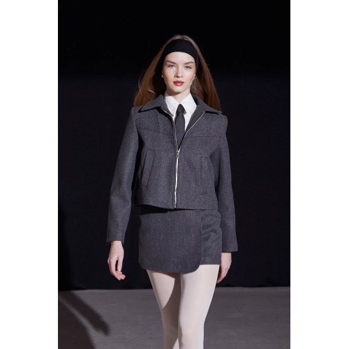 Önü Katlı Kaşe Etek Antirasit