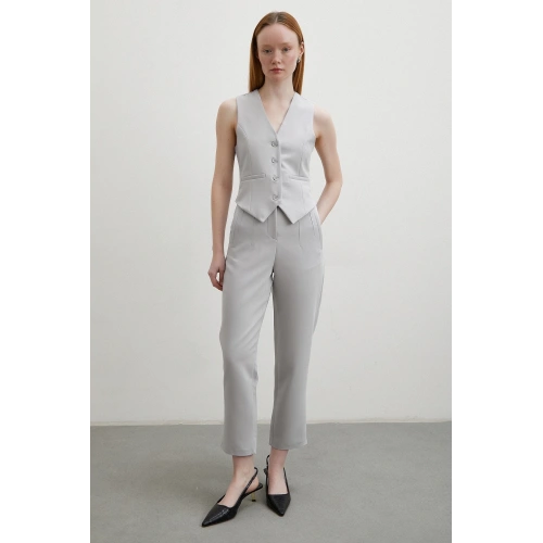 Önü Pensli Skinny Kumaş Pantolon Gri