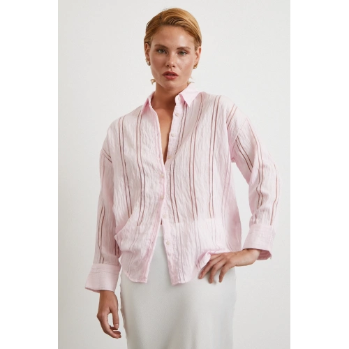 Organze Çizgili Gömlek Pembe