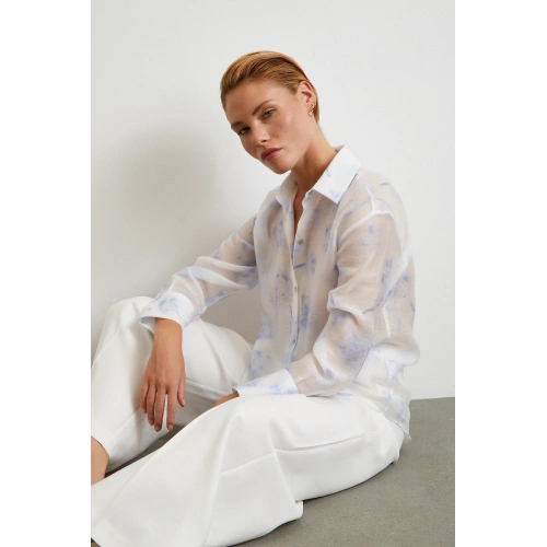 Organze Desenli Tül Gömlek Mavi