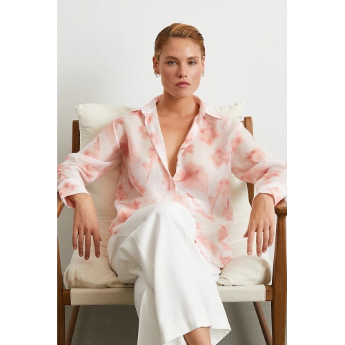 Organze Desenli Tül Gömlek Pembe