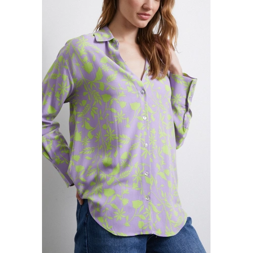 Orman Desenli Gömlek Mor