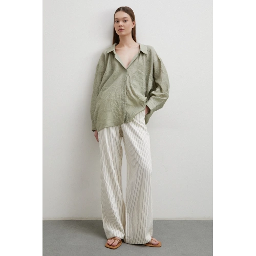 Oversize Kraşlı Gömlek Haki