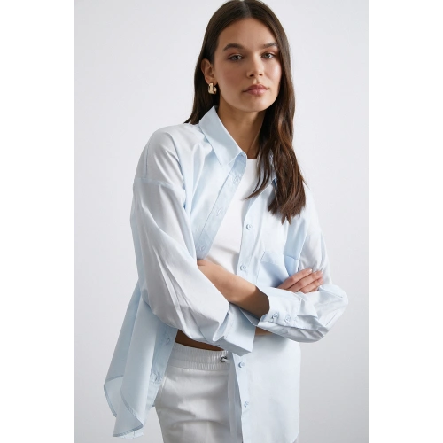 Oversize Pamuklu Gömlek Açık Mavi