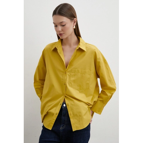 Oversize Pamuklu Gömlek Hardal