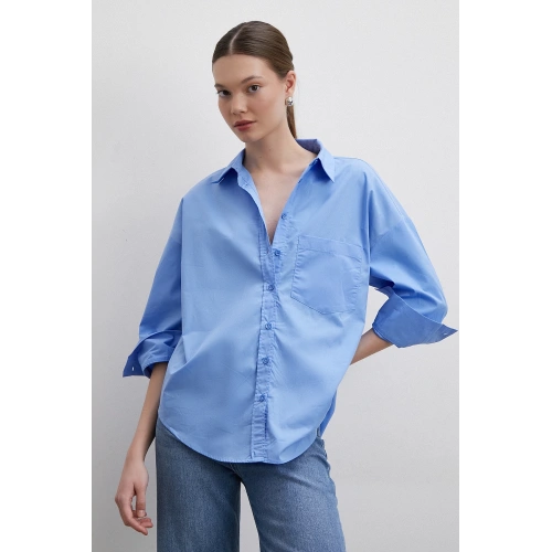 Oversize Pamuklu Gömlek Mavi