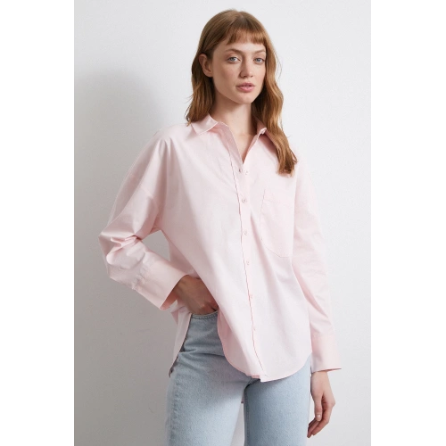 Oversize Pamuklu Gömlek Pembe
