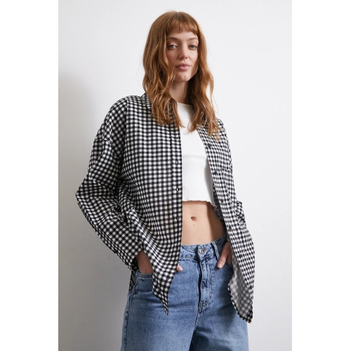 Pamuklu Ekose Gömlek Siyah