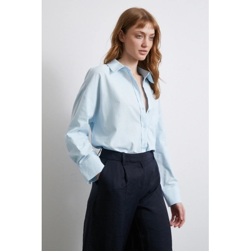 Pamuklu Oversize Gömlek Mavi