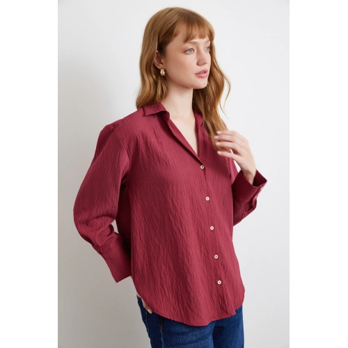 Paralel Çizgili Gömlek Bordo