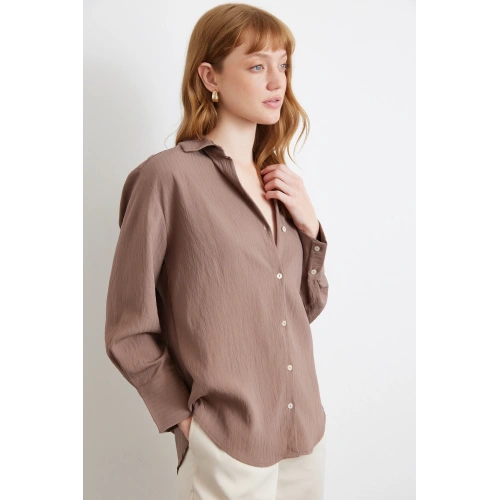 Paralel Çizgili Gömlek Kahve