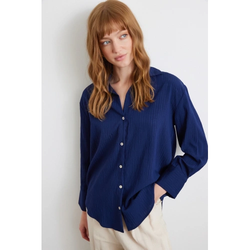 Paralel Çizgili Gömlek Lacivert