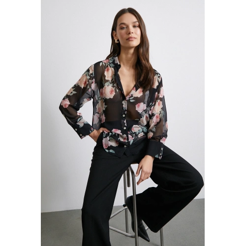 Paris Desenli Gömlek Siyah