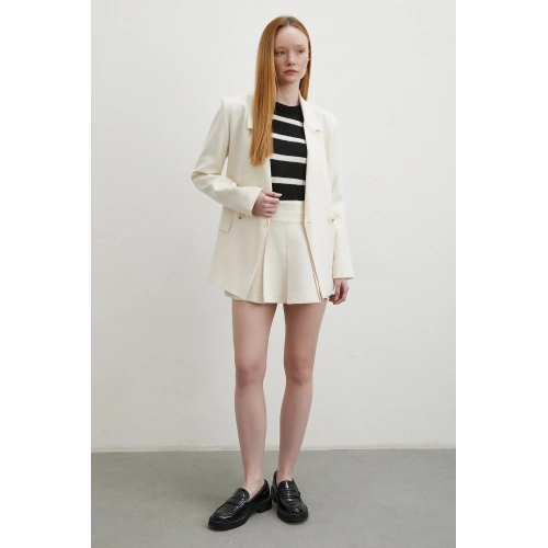 Pileli Şort Etek Ekru