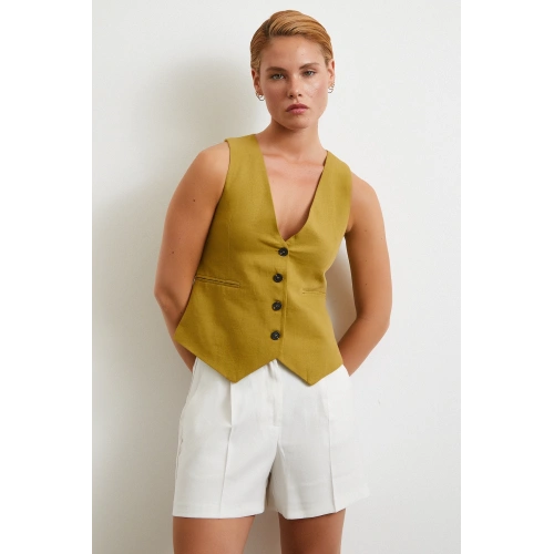 Piliseli Cepli Şort Ekru