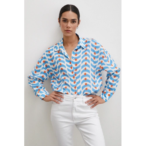 Puanlı Desenli Gömlek Mavi