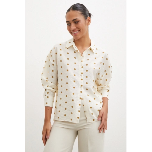 Puantiyeli Oversize Gömlek Kahve