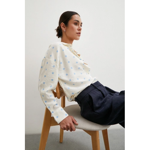 Puantiyeli Oversize Gömlek Mavi