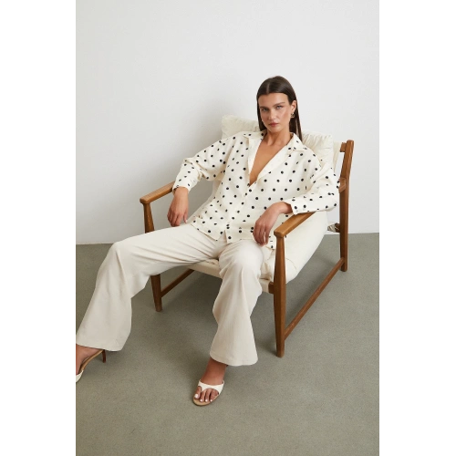 Puantiyeli Oversize Gömlek Siyah