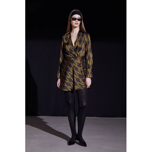 Rambi Bağlamalı Kruvaze Elbise Siyah