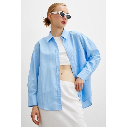 Regular Fit Poplin Gömlek Açık Mavi