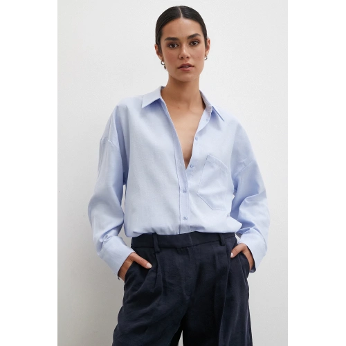 Robalı Klasik Gömlek Buz Mavisi