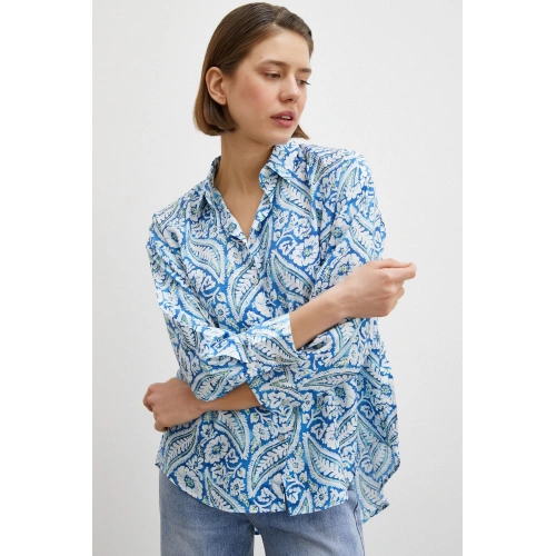 Şal Desen Modal Gömlek Mavi