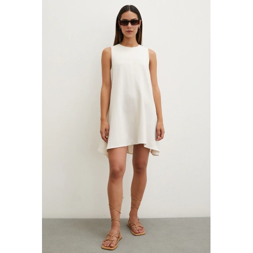 Sıfır Kol Mini Elbise Bej