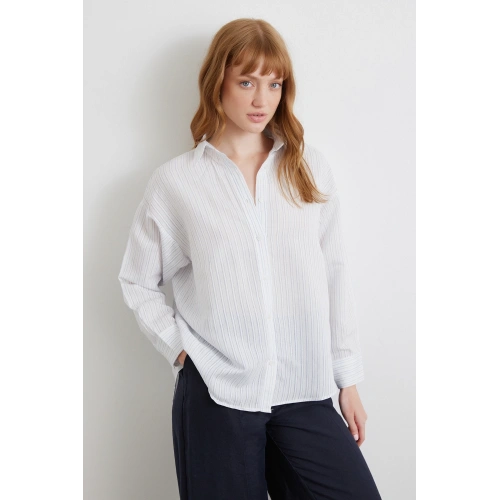 Simetrik Çizgili Gömlek Mavi