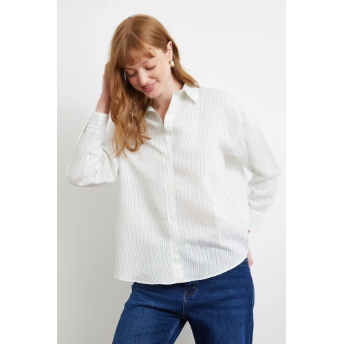 Simetrik Çizgili Gömlek Mint