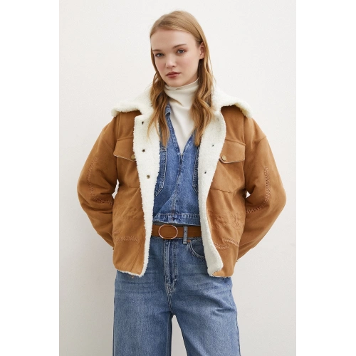 Süet İçi Peluşlu Mont Taba