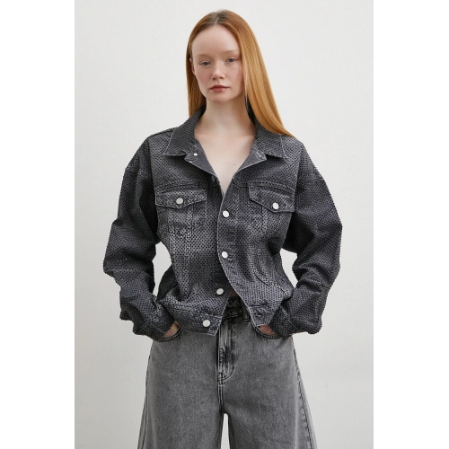 Taş İşlemeli Kot Ceket Antirasit