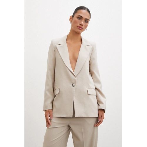 Tek Düğmeli Blazer Ceket Bej