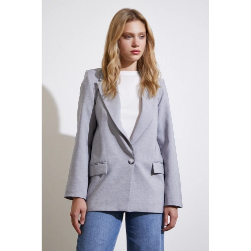 Tek Düğmeli Blazer Ceket Gri